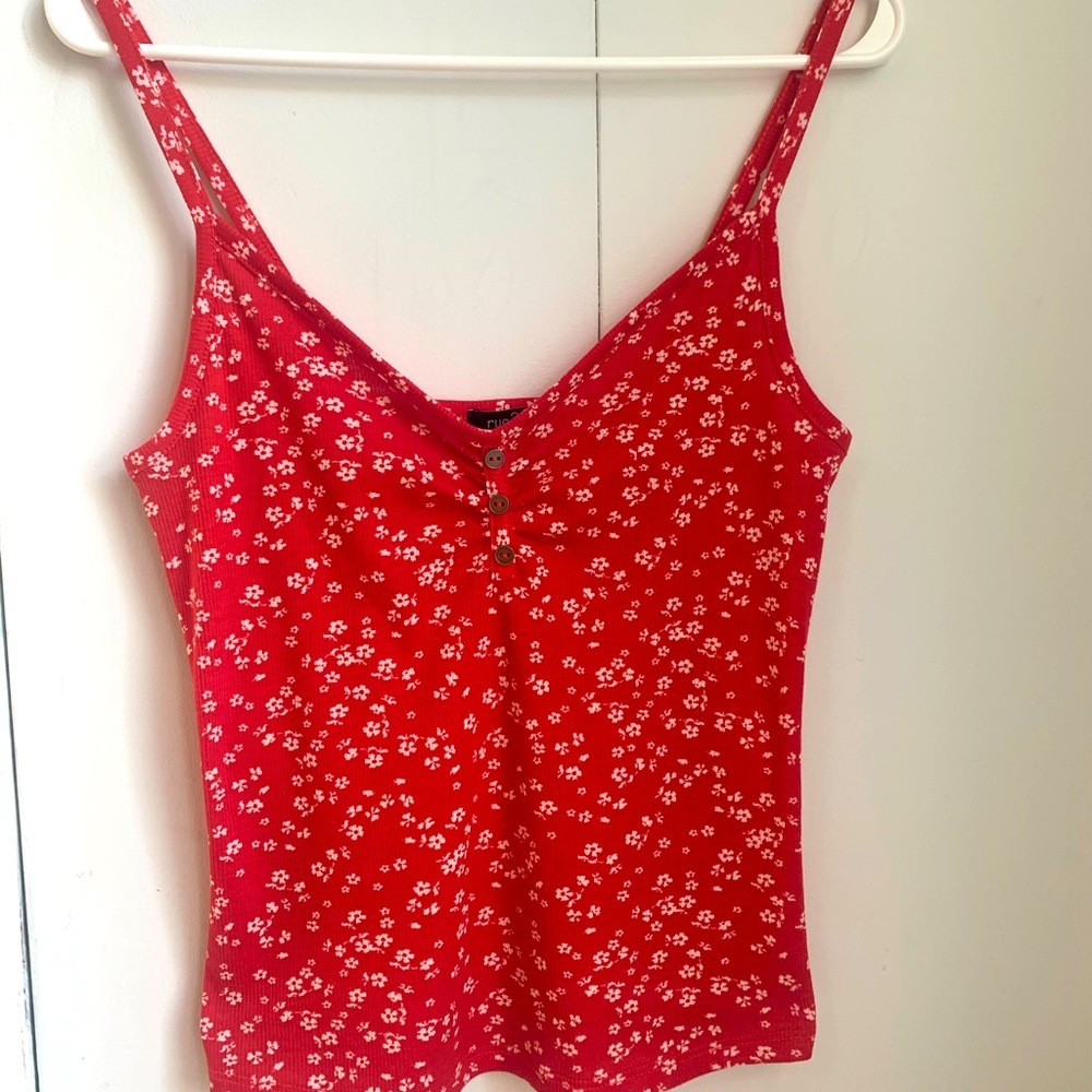 Rue 21 Flowered Red spaghetti strapped Tank Top